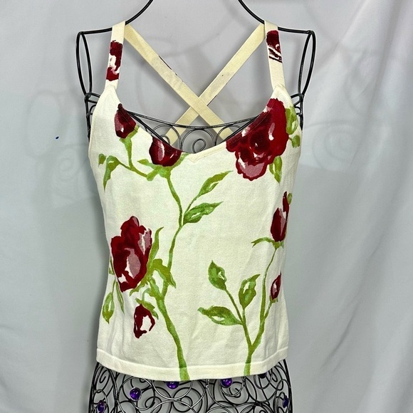 Vintage Strata floral criss cross back tank top size M - Picture 1 of 6